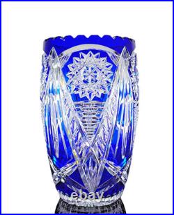 Ancienne Grand Vase En Cristal Double Couche Couleur Bleu Taille Bohème 25cm