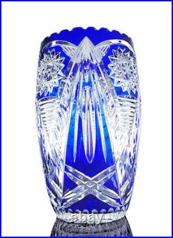 Ancienne Grand Vase En Cristal Double Couche Couleur Bleu Taille Bohème 25cm