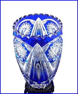 Ancienne Grand Vase En Cristal Double Couche Couleur Bleu Taille Bohème 25cm