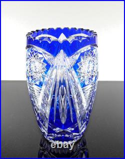 Ancienne Grand Vase En Cristal Double Couche Couleur Bleu Taille Bohème 25cm