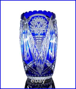 Ancienne Grand Vase En Cristal Double Couche Couleur Bleu Taille Bohème 25cm