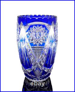 Ancienne Grand Vase En Cristal Double Couche Couleur Bleu Taille Bohème 25cm Ancienne Grand Vase En Cristal Double Couche Couleur Bleu Taille Bohème 25cm