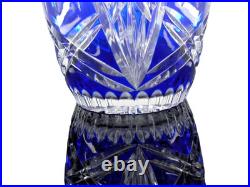 Ancienne Grand Vase En Cristal Double Couche Couleur Bleu Taille Bohème 25cm
