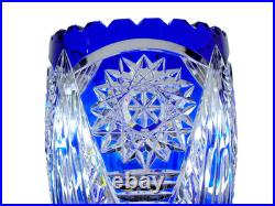 Ancienne Grand Vase En Cristal Double Couche Couleur Bleu Taille Bohème 25cm