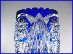 Ancienne Grand Vase En Cristal Double Couche Couleur Bleu Taille Bohème 25cm