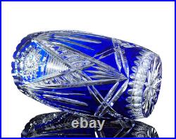 Ancienne Grand Vase En Cristal Double Couche Couleur Bleu Taille Bohème 25cm