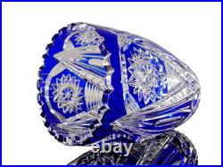 Ancienne Grand Vase En Cristal Double Couche Couleur Bleu Taille Bohème 25cm