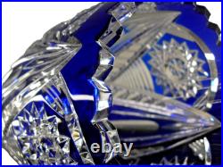 Ancienne Grand Vase En Cristal Double Couche Couleur Bleu Taille Bohème 25cm