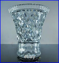 Ancienne Massif Vase En Cristal Souffle Taille Diamant Main Val St Lambert Signe