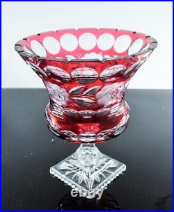 Ancienne Vase Coupe En Pied A Fruit Forme Medici Cristal Double Couleur Boheme
