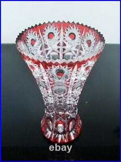Ancienne Vase En Cristal Double Couleur Rouge Taille Main Arnstadt Boheme