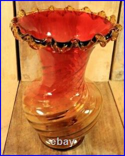 Ancienne Vase en Verre Soufflé Bouche LEGRAS Amberina Montjoye Rouge Ambre 1900