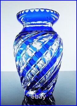 Ancienne XXL Grand Vase En Cristal Double Couleur Bleu Taille St Louis Boheme