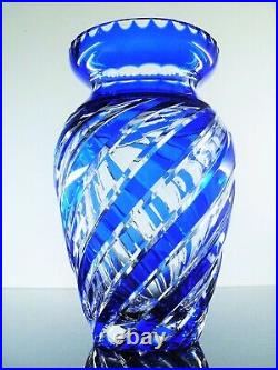 Ancienne XXL Grand Vase En Cristal Double Couleur Bleu Taille St Louis Boheme