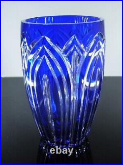 Ancienne XXL Grand Vase En Cristal Double Couleur Bleu Val St Lambert St Louis