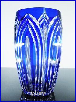 Ancienne XXL Grand Vase En Cristal Double Couleur Bleu Val St Lambert St Louis