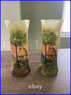 Ancienne paire de vases Legras en verre émaillé