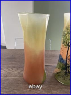 Ancienne paire de vases Legras en verre émaillé