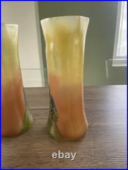 Ancienne paire de vases Legras en verre émaillé