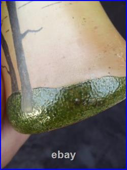 Ancienne paire de vases Legras en verre émaillé paysage lacustre signé déposé