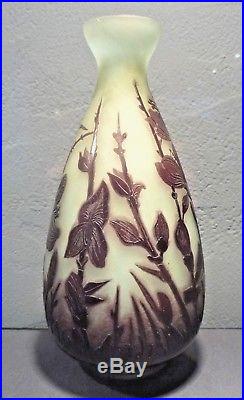 André DELATTE NANCY vase art nouveau, fleurs travail à l'acide-daum-gallé-lalique