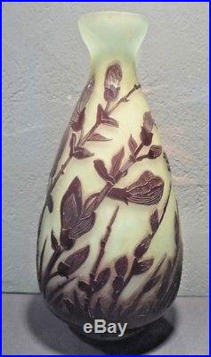 André DELATTE NANCY vase art nouveau, fleurs travail à l'acide-daum-gallé-lalique