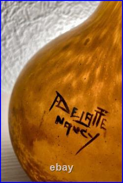 André DELATTE. Vase Soliflore verre signé À DELATTE NANCY 38cm Berluze