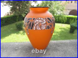 André Delatte Nancy vase Art déco 1930 signé en verre émaillé petit défaut