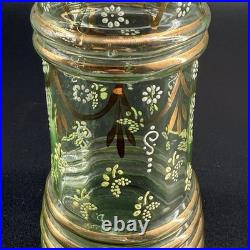 Antique Bohemian uranium glass decanter with enamel decoration