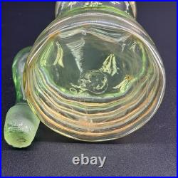 Antique Bohemian uranium glass decanter with enamel decoration