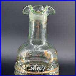 Antique Bohemian uranium glass decanter with enamel decoration