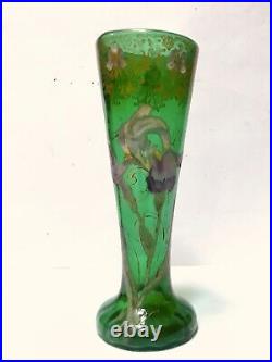 Antique Glass Vase En Verre Émaillé Iris Ancien Legras Vers 1900