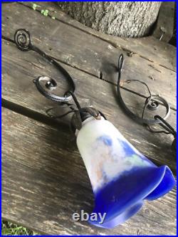 Art Nouveau Applique Fer Forgé Tulipe Pte De Verre Style Muller Frères