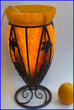 Art déco vase pâte de verre et fer forgé LE VERRE FRANCAIS(Charles Schneider)