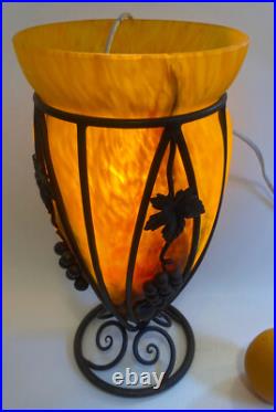 Art déco vase pâte de verre et fer forgé LE VERRE FRANCAIS(Charles Schneider)