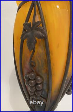 Art déco vase pâte de verre et fer forgé LE VERRE FRANCAIS(Charles Schneider)