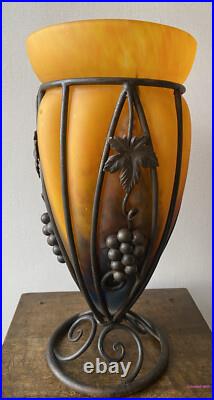 Art déco vase pâte de verre et fer forgé LE VERRE FRANCAIS(Charles Schneider)
