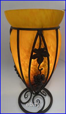 Art déco vase pâte de verre et fer forgé LE VERRE FRANCAIS(Charles Schneider)