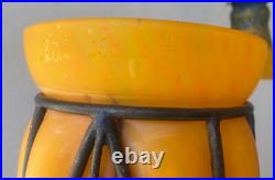 Art déco vase pâte de verre et fer forgé LE VERRE FRANCAIS(Charles Schneider)