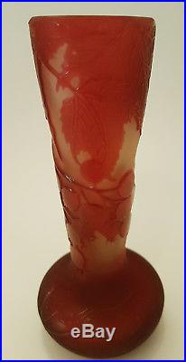 Authentique Vase D'emille Galle Rouge & Jaune Modele A L'etoile
