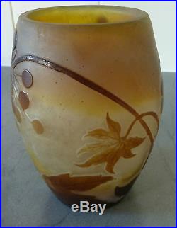 Authentique vase Émile Galle ancien pate de verre dégage a l'acide daum nancy