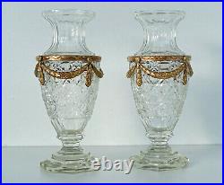 BACCARAT Paire de Vases Modèle Diamants Pierreries Cristal et Bronze Doré XIXème