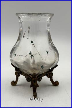 BACCARAT Petit vase émaillé monture bronze-Escalier de cristal-Edouard Enot