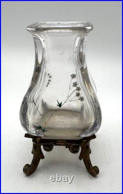 BACCARAT Petit vase émaillé monture bronze-Escalier de cristal-Edouard Enot