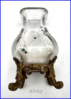 BACCARAT Petit vase émaillé monture bronze-Escalier de cristal-Edouard Enot