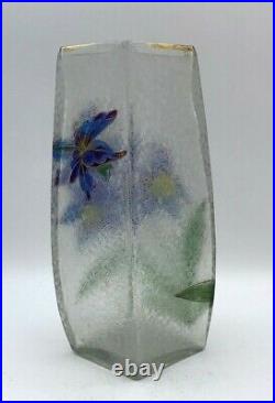 BACCARAT-rare vase art nouveau verre dégagé à l'acide et émaillé vers 1900-daum