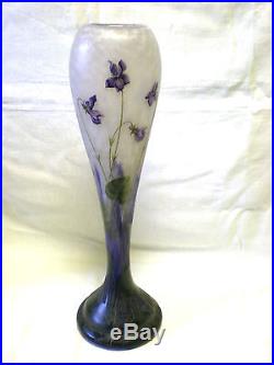 Beau Grand Vase Degager A L Acide Signe Daum Nancy Croix De L'orraine 41 CM