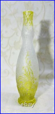 Baccarat Acid Etched Glass Vase Cristal Grave Acide Fleur De Couleur Colore Vert