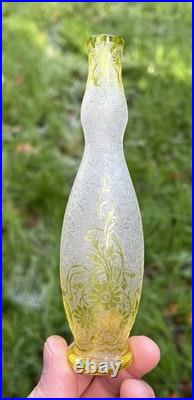 Baccarat Acid Etched Glass Vase Cristal Grave Acide Fleur De Couleur Colore Vert