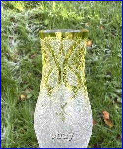 Baccarat Acid Etched Glass Vase Cristal Grave Acide Fleur De Couleur Colore Vert